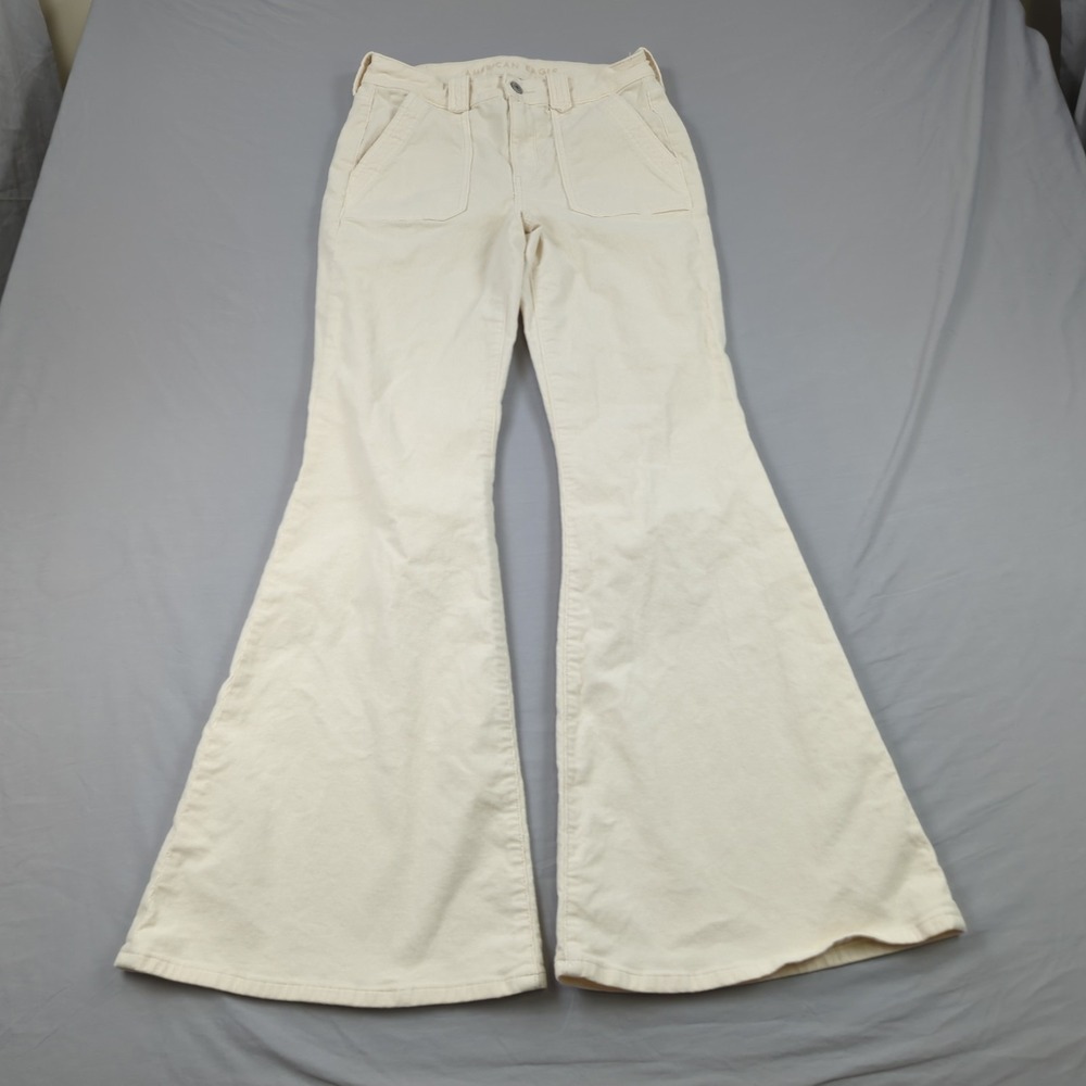 American Eagle Jeans Womens 6 Cream Festival Flare Corduroy Stretch Casual